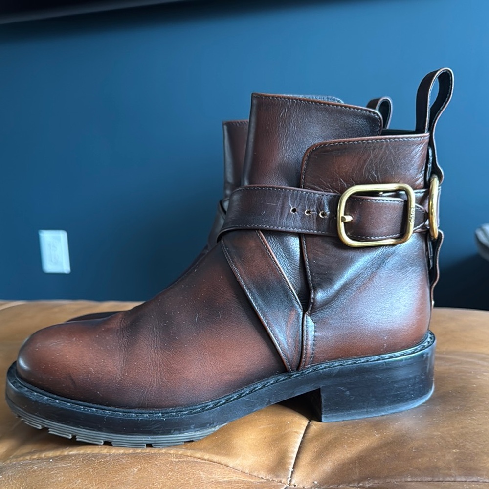 Chloe Brown Leather Combat Boots